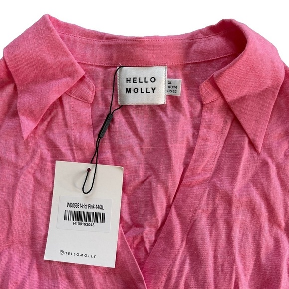 NWT Hello Molly size XL STYLE ME YOUR WAY SHIRT DRESS PINK Linen blend balloon - Picture 9 of 16